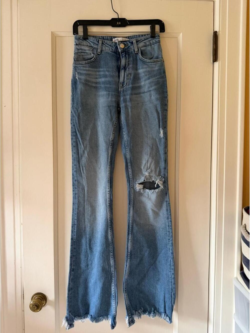 Zara light wash high rise distressed jeans - 2